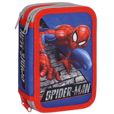 Image de sarcia.eu Marvel Spider Man Trousse à Crayons Trois Compartiments avec L&#039;ÉQUIPEMENT pour garçon, L&#039;ÉCOLE 45 éléments, 3 Zip (Spider B)