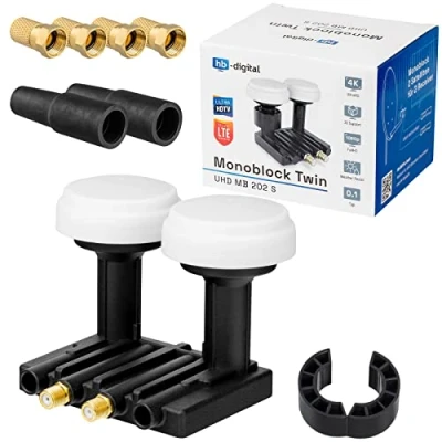 Image de Double Monobloc LNB 0,1dB LNC HB NUMÉRIQUE SET 2 abonné Directement Assis Astra 19,2 Hotbird 13 FULL HD TV 3D Ultra 4 K + x Manchon en caoutchouc fiche F plaqué or GRATUIT pour ce faire