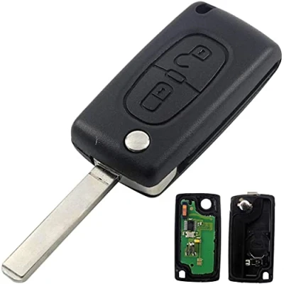Image de Clé complète avec électronique à Programmer PLIP pour C1 C2 C3 C4 C5 Berlingo Picasso 207 208 307 308 3008 807 Coque CE0536 Lame sans rainures Télécommande