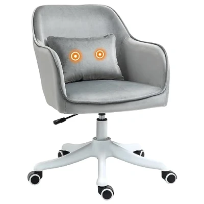Image de HOMCOM Chaise de Bureau Velours Fauteuil massant Coussin Lombaire intégré Hauteur réglable pivotante 360 Gris Clair