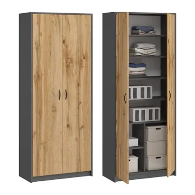 Image de Armoire multi usages avec 2 portes et 8 compartiments Bibliothèque de bureau ménage 180 x 74 35 cm (graphite/chêne Wotan)