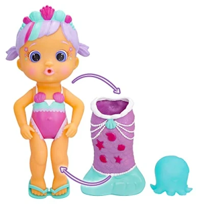 Image de BLOOPIES Magic Tail Mermaids Millie Mermaid Poupée avec Queue Brillante Amovible et Son ami de la mer ; gicle l&#039;eau Souffle des Bulles Jouet Bain Jeu pour garçons Filles