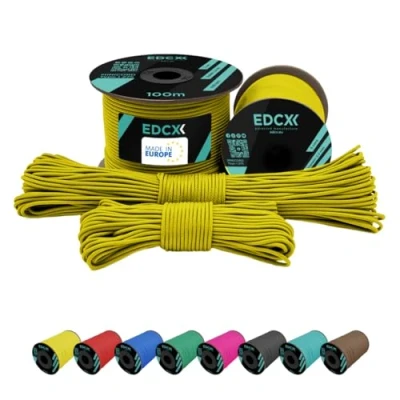 Image de EdcX 2 mm Nylon Paracord 275 (15, 30, 50 and 100 m) 100% Rope, 3 Strand Cord, Cord in Many Colours (Yellow, 15