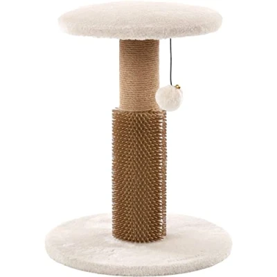 Image de Flamingo Arbre à Chat avec Jouet Griffoir Brosse crème 32x32x40 cm Peluche Douce Bon pour des Heures de Plaisir