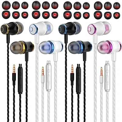 Image de MUNSKT 4 Paires Écouteurs Intra Auriculaires, Oreillettes Auriculaires Filaires Anti Bruit Casque Ergonomique Stéréo avec Microphone pour iOS et Smartphones Android Ordinateurs Portables