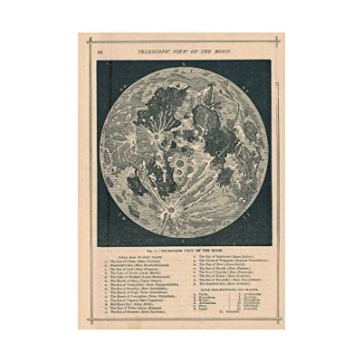 Image de Geography Map Illustrated Antique Telescopic Moon Art Framed Print Picture &amp; Mount F12X368
