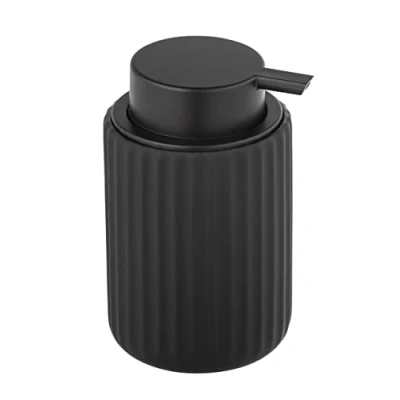 Image de WENKO Distributeur de Savon Liquide Belluno, Rechargeable en céramique, capacité 300 ML, céramique avec Structure cannelée Soft Touch Moderne, Ø8x13,5 cm, Noir Mat