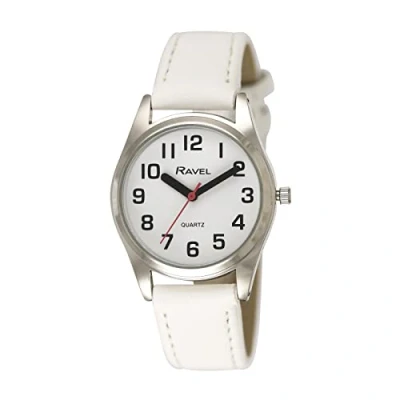 Image de Ravel Montre Unisexe à Bracelet d&#039;aide la Vue avec de Gros Chiffres Cadran Blanc/Ton Argenté/Blanc