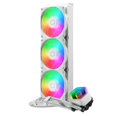 Image de Cooler Master MasterLiquid 360 Core II CPU Watercooler Refroidisseur AIO 360mm (Max. 280W TDP), Pompe GR9 à Double Chambre, ventilateurs ARGB Gen 2 améliorés, Montage rapide kits AMD &amp; Intel Blanc
