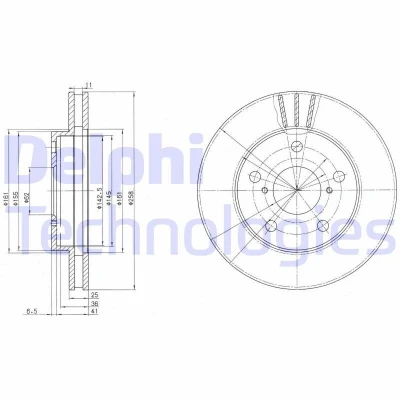 Image de DELPHI BG3355 Disque de frein 258 25 5 ventilé huilé non traité sans roulement roue, bague ABS TOYOTA: MR2 II Coupe