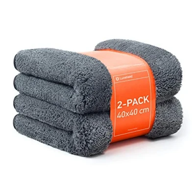 Image de Luxshield Kit de 2 Chiffons Microfibre Voiture, Chiffon Sec Premium 1200 GSM, Polissage pour l&#039;entretien des Voitures en Microfibre, 40 x 40, Gris