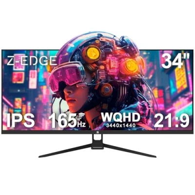 Image de Z Edge Ecran PC Gamer 34&#039;&#039;, UWQHD(3440x1440), 165 Hz, IPS Panel, 1ms, Moniteur Ultrawide 21:9, AMD FreeSync, 300cd/m², 2* DP1.4 &amp; HDMI2.0, RGB, Inclinaison Réglable, VESA 75 * 75mm (DP Câble Inclus)