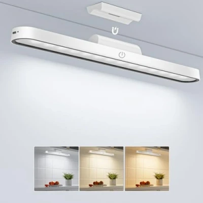 Image de Realky Lampe LED sous meuble de cuisine à intensité variable sans fil avec trois températures couleur, barre lumineuse rechargeable par USB C pour miroirs, bureaux, cuisines, armoires et murs