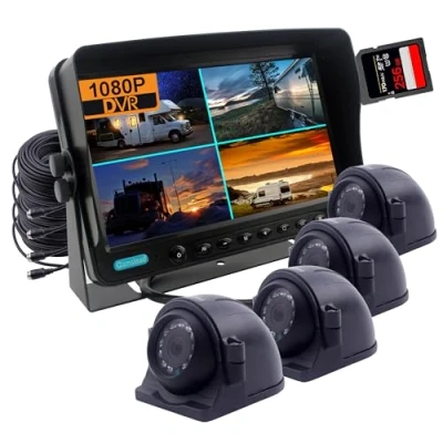 Image de CAMSLEAD Système de caméra recul HD 1080p avec écran numérique 9 pouces, enregistreur DVR HD, entrée 4 canaux, quad split, caméras vue latérales résistantes et étanches pour