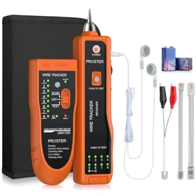 Image de Testeur de Câble Réseau, Proster RJ45 Traceur Électrique RJ11 avec Écouteur Portable Téléphoniques Numérique Sondes Traqueur Fil pour LAN Ethernet BNC