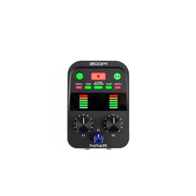 Image de Zoom P2 PodTrak Enregistreur de Podcast Portable, mélangeur et Interface pour enregistrements Mobiles en qualité Audio Professionnelle, 2 entrées Microphone USB, Noir