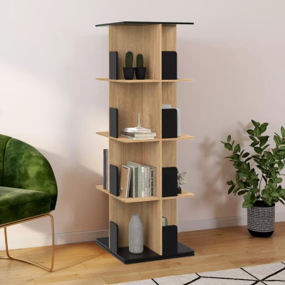 Image de Etagère bibliothèque rotative 4 niveaux RAPHA noir et effet bois