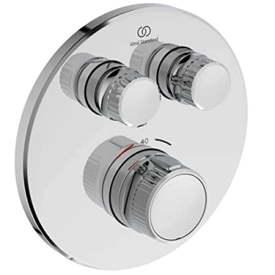 Image de Ideal Standard Mitigeur Douche Encastré Ceratherm Navigo, Ensemble Façade et Corps Rond à Encastrer, 2 Sorties, Cartouche Disque, Limiteur de Débit, pour Salle bain Chrome A7295AA
