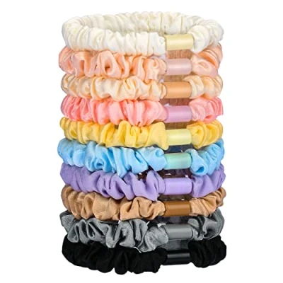 Image de JessLab Élastiques Cheveux, Lot de 10 Soie Satin pour Queue Cheval Doux Sans Dommage Chouchous Cheveux Filles, Femmes, Lin
