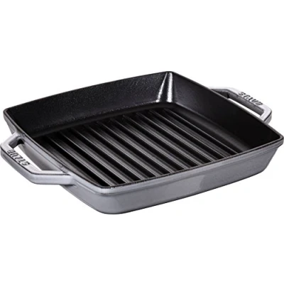 Image de STAUB Gril en Fonte avec Double Poignée, Carré, 23 x cm, Gris Graphite