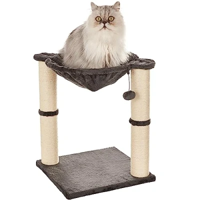 Image de Amazon Basics Arbre à chat en forme de tour avec abri, lit hamac et griffoir 41 x 51 cm, Gris