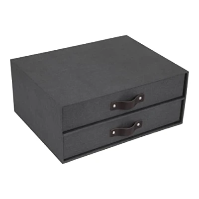 Image de Bigso Box of Sweden boîte à tiroir pour documents et fournitures de bureau organiseur deux tiroirs système rangement en panneau fibres papier noir