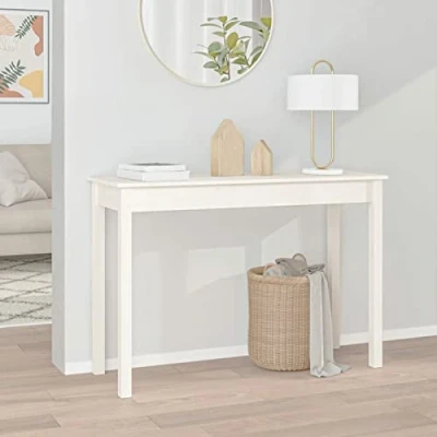 Image de Iiaky Table Console Blanc 110x40x75 cm Bois Massif de pin,Table Console,Table Entree,Table D’Appoint