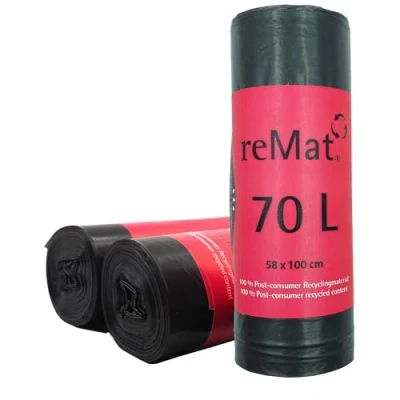 Image de reMat Sacs poubelle 70l en 100% matériau recyclé postconsommateurs (PCR), 30 sacs, Résistant à la déchirure, Sans odeur, Idéal pour collecte des déchets