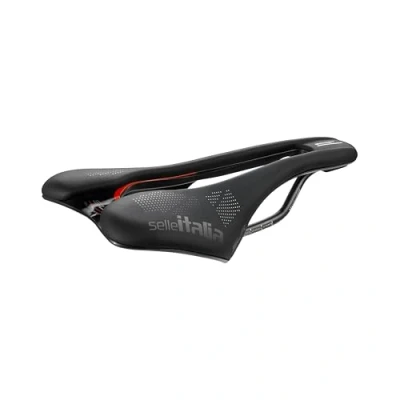 Image de Selle Italia SLR Boost KC TM Superflow de Vélo au Design Classique SLR, Route Confortable en Gel et Trou Superflow, Cadre Chrome Manganèse Taille S3, Noir/Rouge