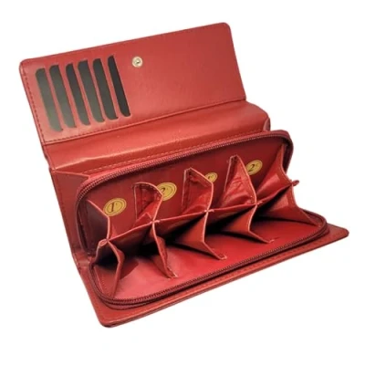Image de Frédéric Johns Porte Monnaie trieur + Compartiment Billets 8 Compartiments séparés Euro Femme ou Homme Qualité supérieur idée Cadeau (Rouge XL)