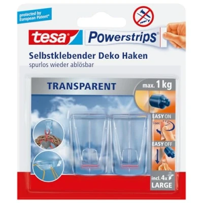 Image de Tesa 588130000000 Powerstrips Pack de 2 Crochets déco avec 4 Languettes L Transparent