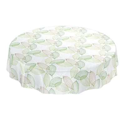 Image de Nappe, Toile cirée, Nappe lavable, motif feuilles, style moderne et abstrait, Grün Hellgrau Frische, Rund 140cm