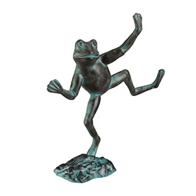 Image de Relaxdays Statue Grenouille dansante sur Un Pied Fonte Fer Sculpture Figurine de Jardin déco,Taille L Vert