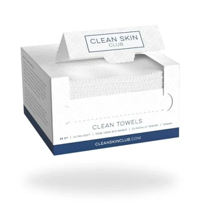 Image de Clean Skin Club Lot de 4 serviettes propres, 100% biosourcées, approuvées par les dermatologues USDA, testées cliniquement, gant toilette pour le visage, démaquillant, ultra doux, 100 ct