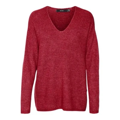 Image de VERO MODA Vmcrewlefile Noos Blouse à col en V Pull Tricot, Salsa/détail : chiné, M Femme