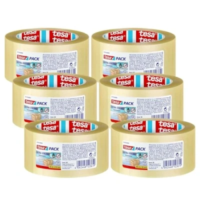 Image de Tesapack Ultra Strong Ruban Adhésif d&#039;Emballage en PVC Solide et Sécurisé Transparent 65 m x 50 mm, Lot de 6