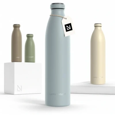 Image de LARS NYSØM Gourde INOX 1000ml 1L Bouteille d’eau isolée étanche pour Le Sport, la Bicyclette, Les Enfants (Sky Blue, 1000ml)