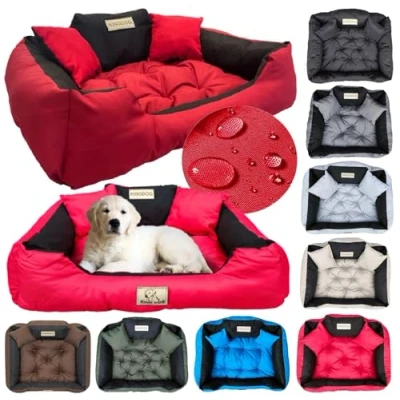Image de Un lit pour très Grands Chiens XXL 130x105 cm Personnalisé Nom du Chien Coussin imperméable Canapé adapté au Lavage Moelleux et Douillet, Super Doux Made in EU Rouge