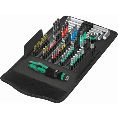 Image de Wera 05057460001 Bit Set Tournevis Porte Embout ‚Kraftform Kompakt 100‘, 52 Pièces, Multicolore Taille Unique