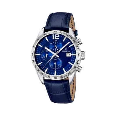Image de Festina Montre à Quartz pour Homme avec Cadran, Affichage chronographe et Bracelet en Cuir F16760/3, Bleu, TFV8