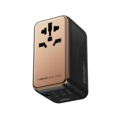 Image de MOMAX Adaptateur de Voyage Universel, 170W GaN International Power Adapter, 3 USB C 1 A, Worldwide Travel Plug Adapter for Most Europe, UK, USA, Japan, AU (Type C/A/G/I)