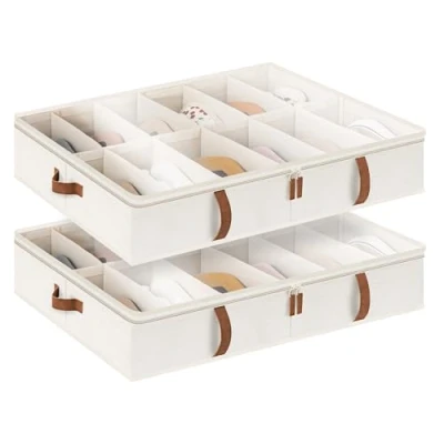 Image de StorageWorks Lot de 2 organiseurs rangement pour chaussures avec séparateurs réglables Beige Peut contenir jusqu&#039;à 24 paires