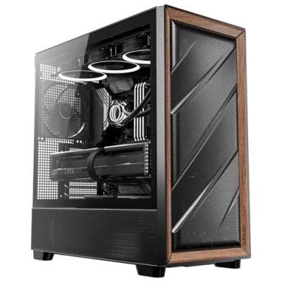 Image de Antec flux Wood, 5 ventilateurs PWM inclus, panneau avant à d&#039;air élevé avec bois de noyer, type C, radiateur 420 mm et support carte mère connexion arrière, jusqu&#039;à 9
