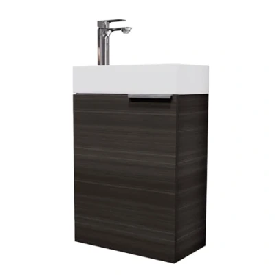 Image de Planetmöbel lavabo avec Meuble Bas 40cm en Anthracite &amp; robinetterie Chrome, Ensemble de Meubles Salle Bain pour Bain, WC invités