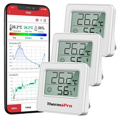 Image de Thermopro TP357 Petit Hygrometre Interieur Connecté Bluetooth de Thermomètre Intérieur, Utilisé avec Smart APP, pour Le Bureau à Domicile Reptile, 3 Pièces