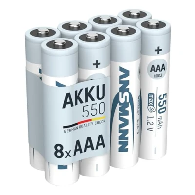 Image de ANSMANN Piles Rechargeables Micro AAA 550 mAh (Lot de 8) NiMH HR03 1,2V à Faible autodécharge réutilisables idéales pour télécommande, Clavier sans Fil, etc.