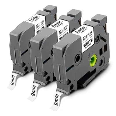Image de Pristar 9mm Compatible pour Brother Tze 221 TZe221 TZ Noir sur Blanc Laminé PT H100LB H107B E110 H200 H110 1250 P300BT H101C D200 E110VP D400 D600VP P700