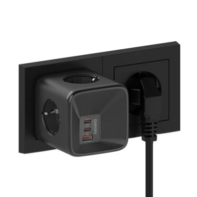 Image de OUFUYU Multiprise Cube Chargeur USB Secteur 30W, Prise Multiple Murale avec 4 Prises 4000W Rapide 2 C 1 A, 7 en Bloc pour Bureau Maison Voyage, Noir