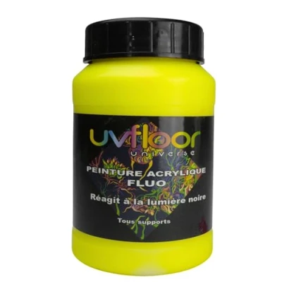 Image de UV FLOOR Peinture Acrylique Jaune Fluo Spéciale Lumière Noire Et Ultra Violet Flashy Fluide Pigmentée Fluorescent 250ml