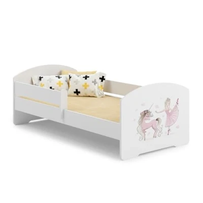 Image de KOBI Lit Enfant LUK Blanc 140 x 70 cm Garcon Petite Fille Lits pour Enfants avec Un Matelas et Cadre la Chambre Bebe Simple Barriere Balustrade